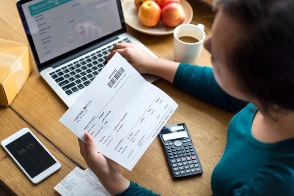 woman analyzing bank statement